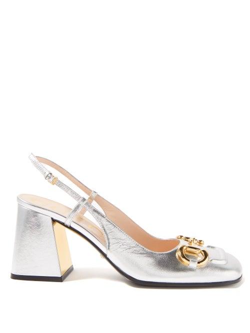 Gucci - Horsebit Leather Pumps - Womens - Silver