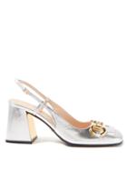 Gucci - Horsebit Leather Pumps - Womens - Silver
