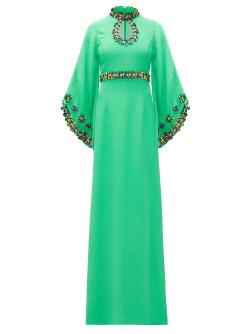 Matchesfashion.com Andrew Gn - Sequinned Fluted-sleeve Crepe Gown - Womens - Green