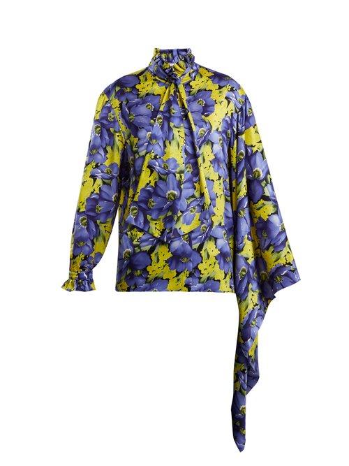 Matchesfashion.com Balenciaga - Poppy Print Silk Jacquard Shirt - Womens - Purple Multi