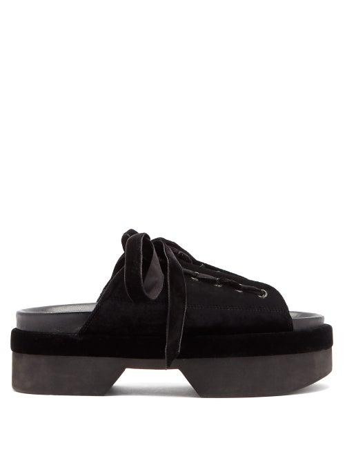 Matchesfashion.com Simone Rocha - Lace Up Velvet Platform Sandals - Womens - Black