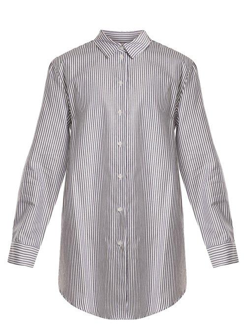 Matchesfashion.com Asceno - Point Collar Striped Cotton Shirtdress - Womens - Black Stripe