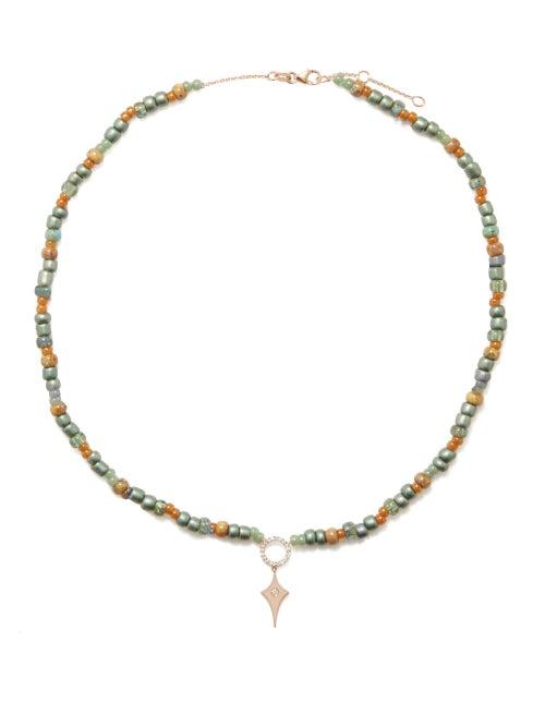 Diane Kordas - Diamond & 14kt Rose Gold Beaded Necklace - Womens - Green