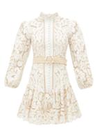 Matchesfashion.com Zimmermann - Edie Floral Embroidered Linen-blend Mini Dress - Womens - Ivory
