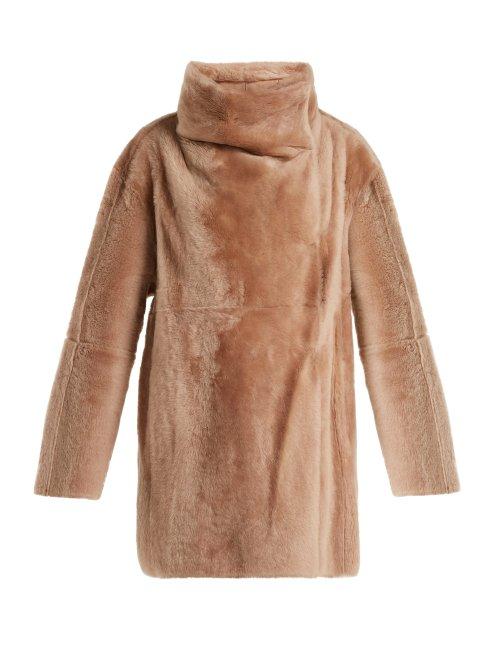 Matchesfashion.com Yves Salomon - High Collar Shearling Coat - Womens - Light Pink