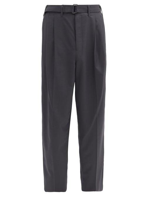 Matchesfashion.com Lemaire - Pleated Twill Straight-leg Trousers - Mens - Dark Grey