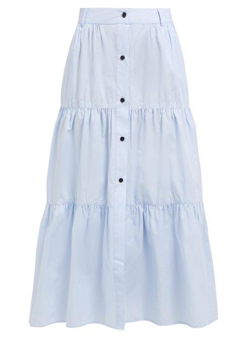 Matchesfashion.com Solid & Striped - Banded Cotton Poplin Midi Skirt - Womens - Light Blue