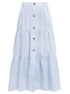 Matchesfashion.com Solid & Striped - Banded Cotton Poplin Midi Skirt - Womens - Light Blue