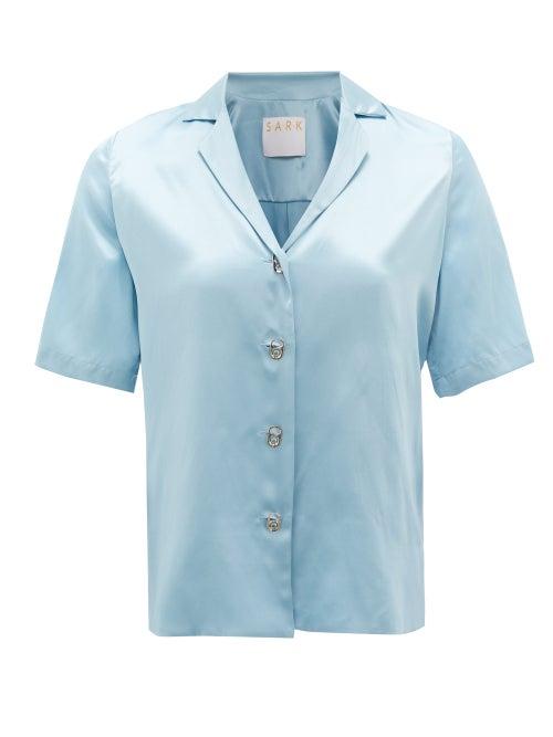 Matchesfashion.com S.a.r.k - Ring-pull Short-sleeved Silk Shirt - Womens - Light Blue