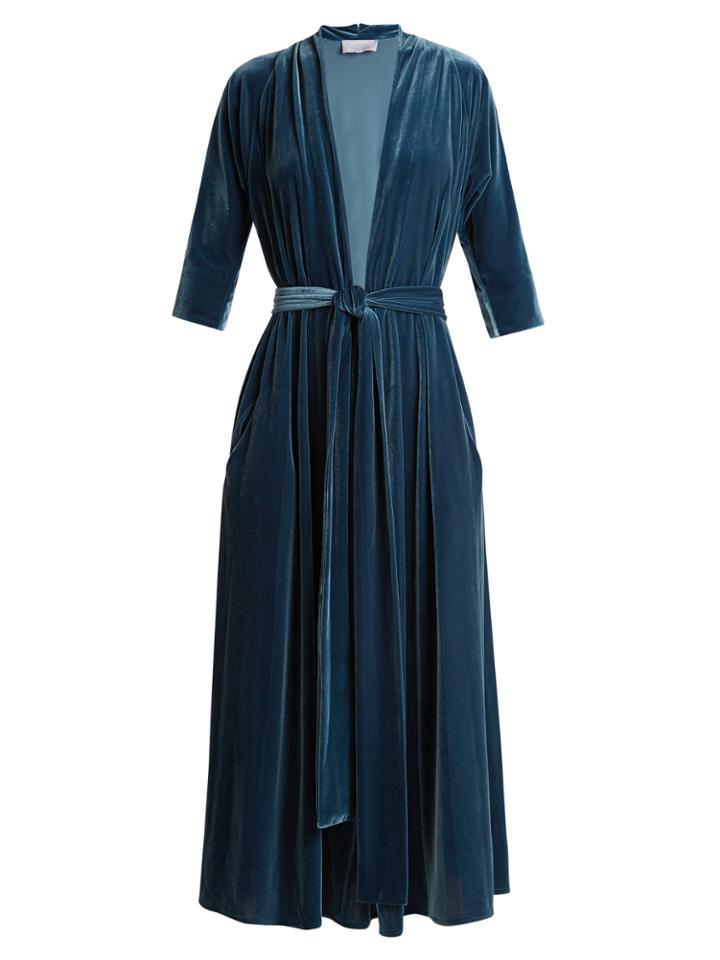 Luisa Beccaria Deep V-neck Tie-waist Velvet Midi Dress