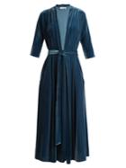 Luisa Beccaria Deep V-neck Tie-waist Velvet Midi Dress
