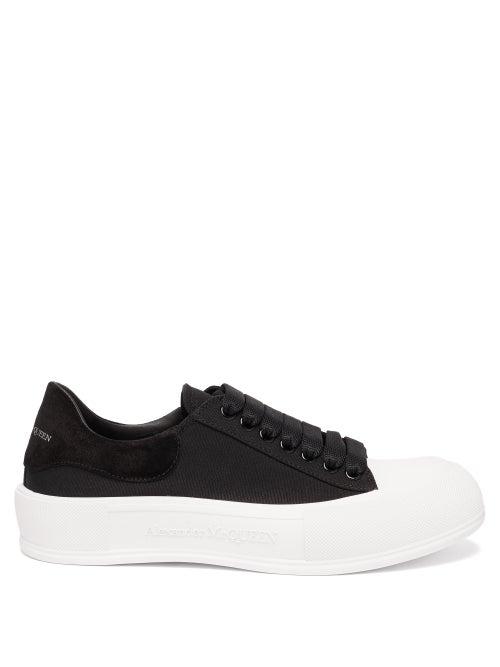 Mens Shoes Alexander Mcqueen - Deck Canvas And Suede Trainers - Mens - Black White