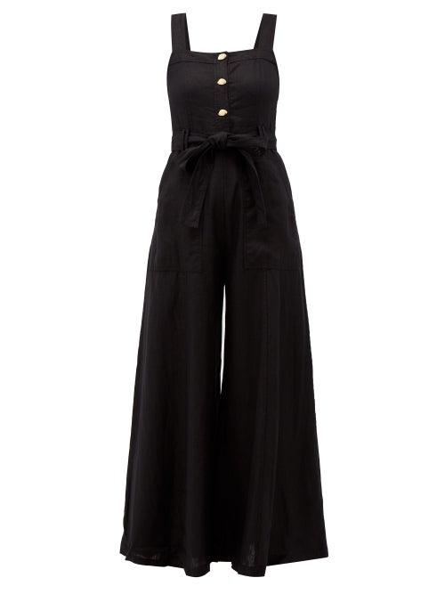 Matchesfashion.com Aje - Sunpointe Wide Leg Linen Jumpsuit - Womens - Black