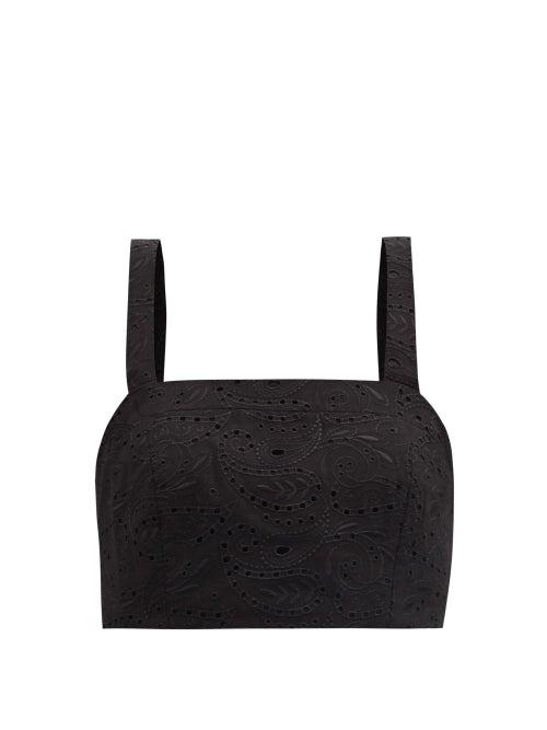 Matchesfashion.com Three Graces London - Nineve Broderie-anglaise Poplin Cropped Top - Womens - Black