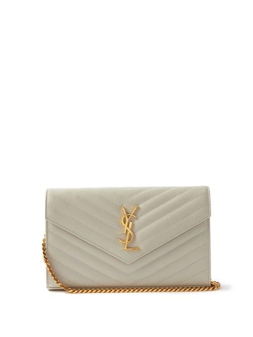 Saint Laurent - Chain-strap Ysl-plaque Grained-leather Clutch - Womens - Cream