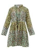 Matchesfashion.com Juliet Dunn - Leopard Print Tie Front Cotton Tunic Dress - Womens - Green Print