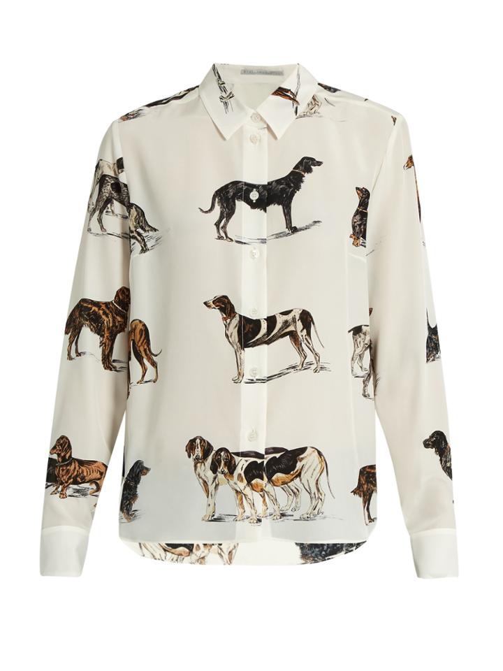 Stella Mccartney Dog-print Silk-crepe Shirt