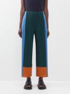 Pleats Please Issey Miyake - Colour-block Technical-pleated Trousers - Womens - Dark Green