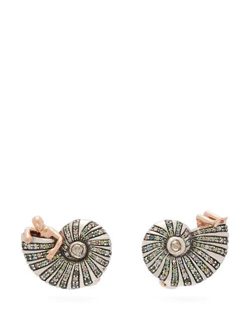 Matchesfashion.com Bibi Van Der Velden - Poseidon's Getaway 18kt Gold & Sapphire Earrings - Womens - Green