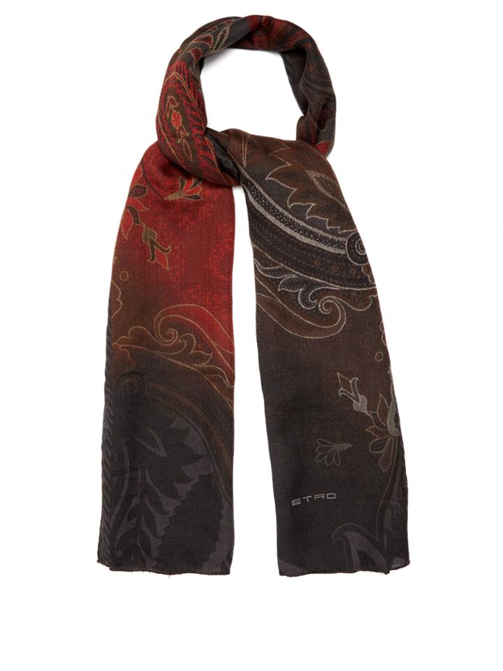Etro Paisley-jacquard Wool And Silk-blend Scarf