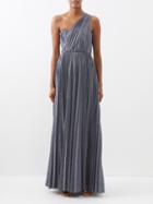 Dolce & Gabbana - One-shoulder Pleated Lam-jersey Gown - Womens - Blue
