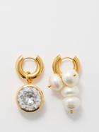 Timeless Pearly - Mismatched Faux-pearl Gold-plated Hoop Earrings - Womens - Gold Multi