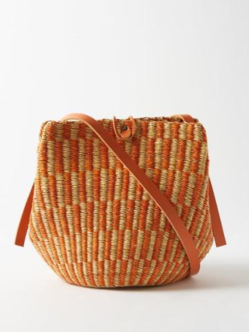 Ins Bressand - Striped Pleated Elephant-grass Shoulder Bag - Womens - Orange Multi