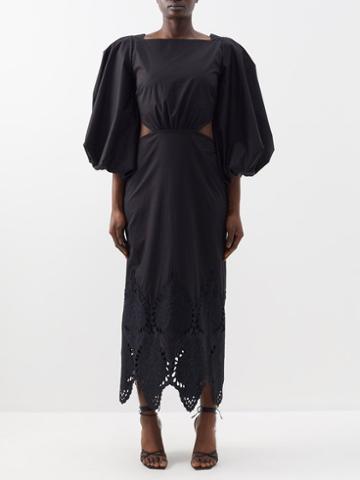 Johanna Ortiz - Black Lotus Jewel Cotton-blend Poplin Midi Dress - Womens - Black