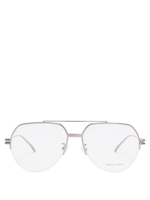 Matchesfashion.com Bottega Veneta - Ridged Metal Aviator Glasses - Womens - Silver