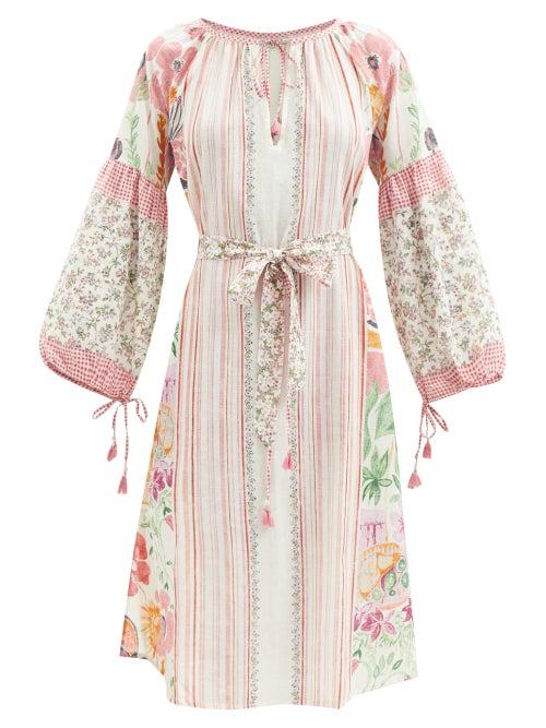 D'ascoli - Flora Floral-print Cotton-khadi Midi Dress - Womens - Pink Multi