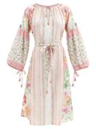 D'ascoli - Flora Floral-print Cotton-khadi Midi Dress - Womens - Pink Multi