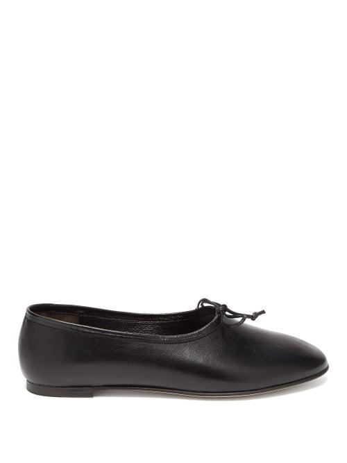 Matchesfashion.com By Far - Agnes High Cut Leather Ballet Flats - Womens - Black