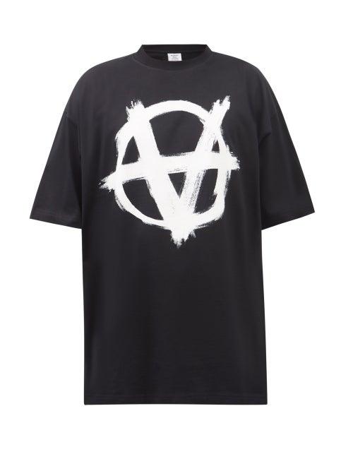Vetements - Oversized Anarchy Logo-print Cotton T-shirt - Mens - Black White