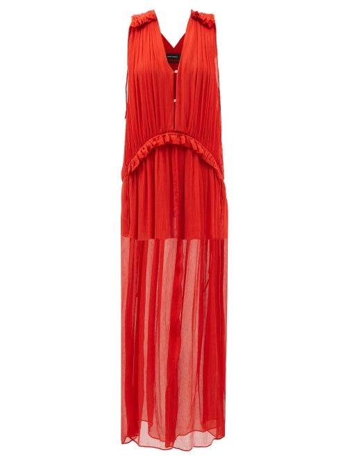 Isabel Marant - Aslaw Pleated Silk-chiffon Maxi Dress - Womens - Red