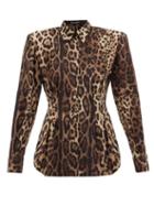 Dolce & Gabbana - Padded-shoulders Leopard-print Silk-blend Blouse - Womens - Brown