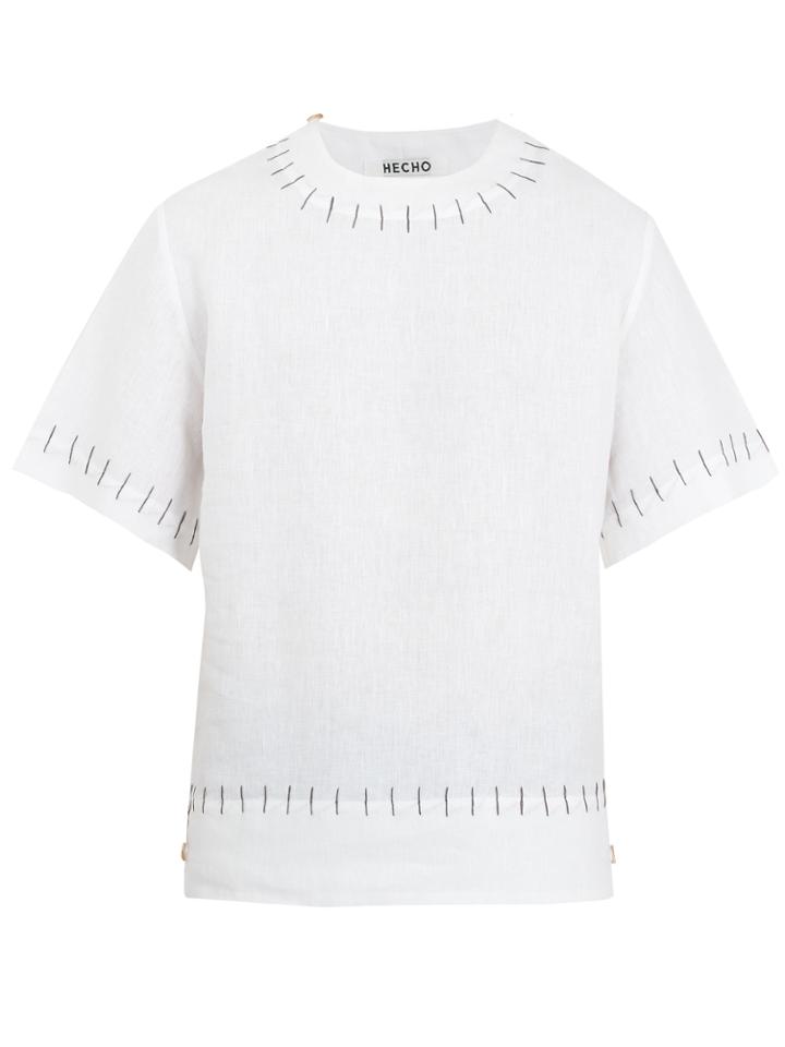 Hecho Embroidered Linen Tunic Top