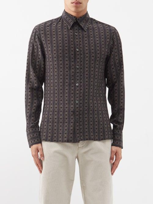 73 London - Chain-print Silk Shirt - Mens - Black Multi