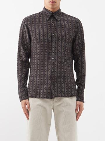 73 London - Chain-print Silk Shirt - Mens - Black Multi