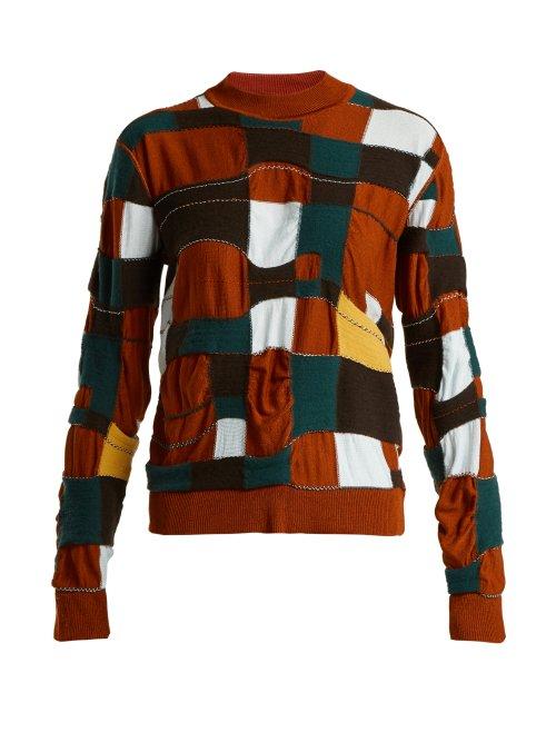 Matchesfashion.com Marni - Patchwork Cotton Blend Sweater - Womens - Brown Multi
