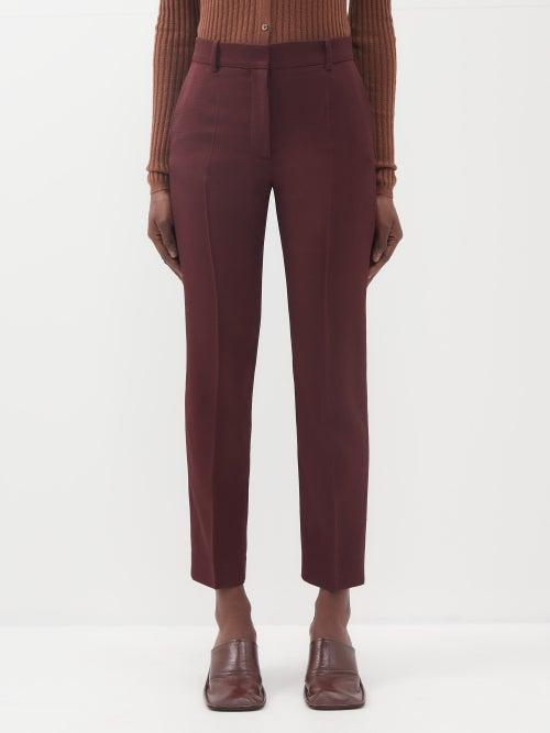 Joseph - Coleman Piqu Cropped Trousers - Womens - Burgundy
