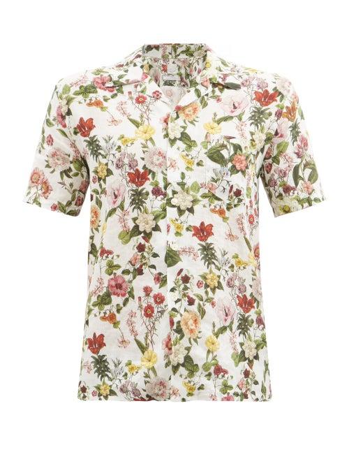 120 Lino 120% Lino - Floral-print Linen Bowling Shirt - Mens - Multi