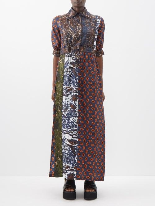 Biyan - Patchwork Printed-silk Shirt Dress - Womens - Multi