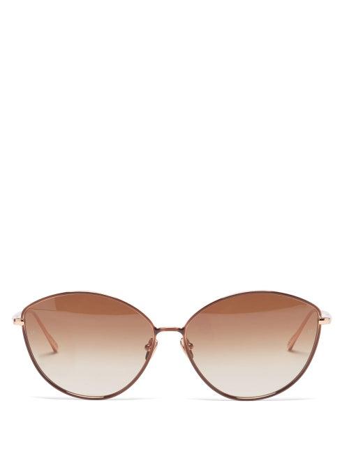 Matchesfashion.com Linda Farrow - Francis Cat-eye 22kt Gold-plated Metal Sunglasses - Womens - Brown