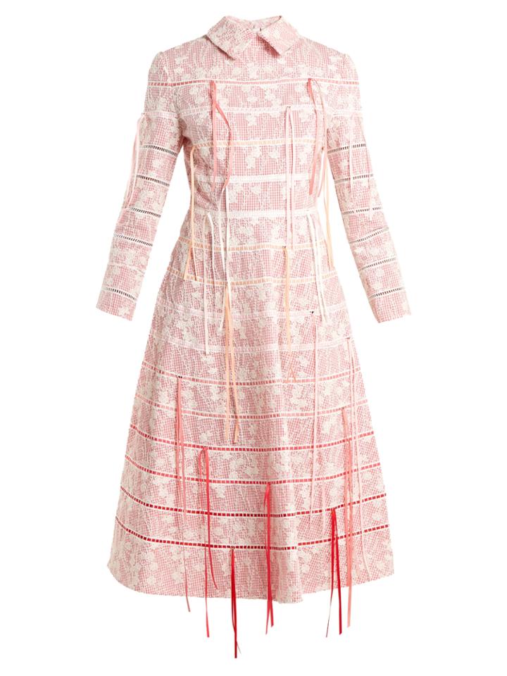Huishan Zhang Fauna Floral-embroidered Checked Midi Dress