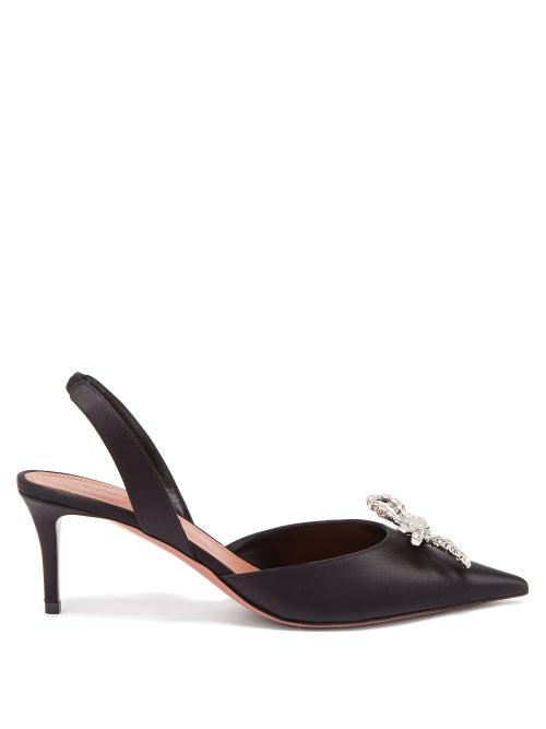 Amina Muaddi - Rosie Crystal-bow Satin Pumps - Womens - Black