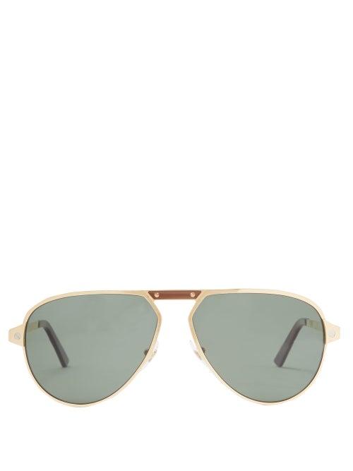 Matchesfashion.com Cartier Eyewear - Santos De Cartier Aviator Metal Sunglasses - Mens - Gold