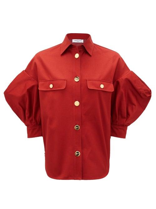 Matchesfashion.com Franoise - Puff-sleeve Cotton-twill Shirt - Womens - Burgundy