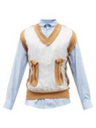 Maison Margiela - Hybrid Knit-overlay Cotton-poplin Shirt - Mens - Blue