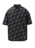 Matchesfashion.com Balenciaga - Short-sleeved Logo-print Cotton-poplin Shirt - Mens - Black White