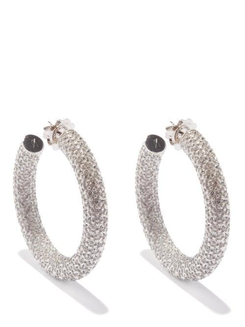 Amina Muaddi - Cameron Medium Crystal Hoops - Womens - Crystal